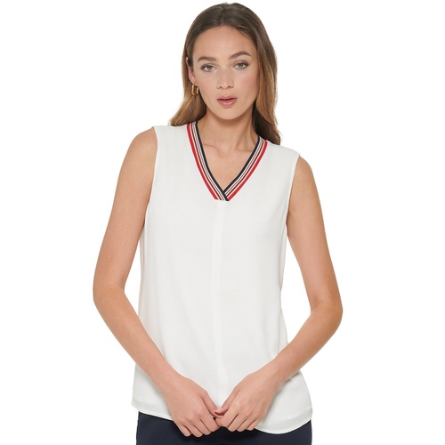 타미힐피거 Womens Sleeveless Bubble-Crepe Iconic Top