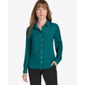 Womens Pleated Long Sleeve Button Down