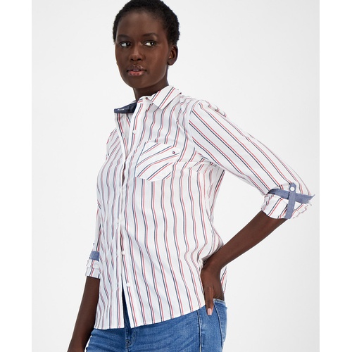 타미힐피거 Womens Cotton Striped Utility Shirt