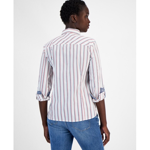 타미힐피거 Womens Cotton Striped Utility Shirt