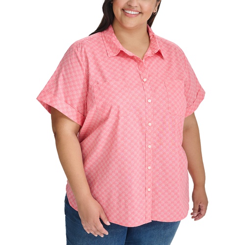 타미힐피거 Plus Size Printed Button-Front Cotton Camp Shirt