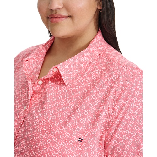 타미힐피거 Plus Size Printed Button-Front Cotton Camp Shirt