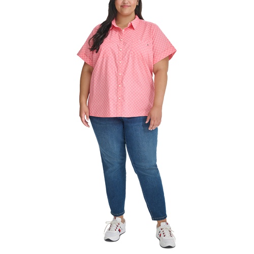 타미힐피거 Plus Size Printed Button-Front Cotton Camp Shirt