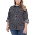 Plus Size Cotton Printed Utility Shirt