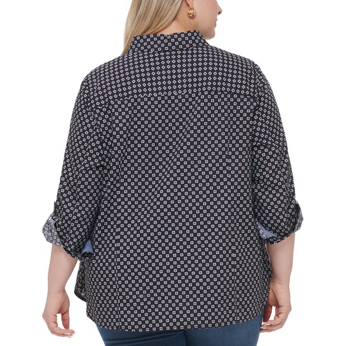 타미힐피거 Plus Size Cotton Printed Utility Shirt