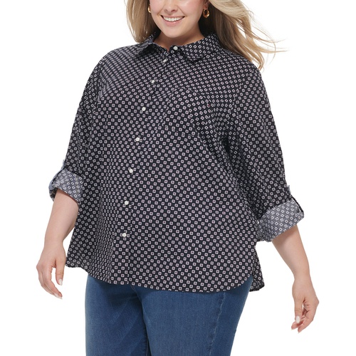 타미힐피거 Plus Size Cotton Printed Utility Shirt