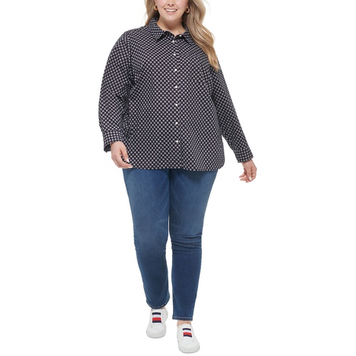 타미힐피거 Plus Size Cotton Printed Utility Shirt