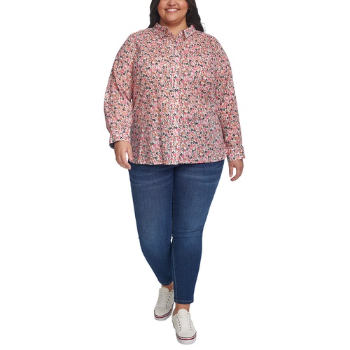 타미힐피거 Plus Size Floral Roll-Tab Button-Up Shirt