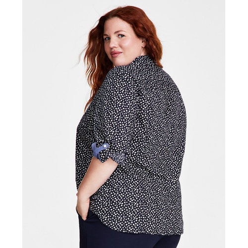 타미힐피거 Plus Size Cotton Printed Roll-Tab Shirt