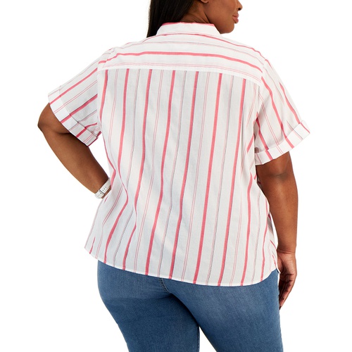 타미힐피거 Plus Size Cotton Striped Camp Shirt