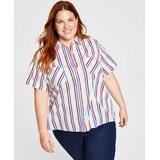 Plus Size Striped Camp Shirt