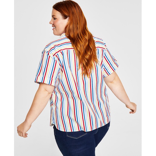 타미힐피거 Plus Size Striped Camp Shirt