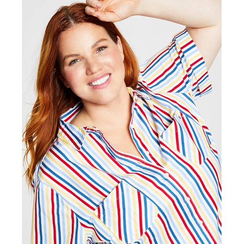 타미힐피거 Plus Size Striped Camp Shirt