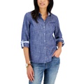 Womens Cotton Printed Roll-Tab Utility Shirt