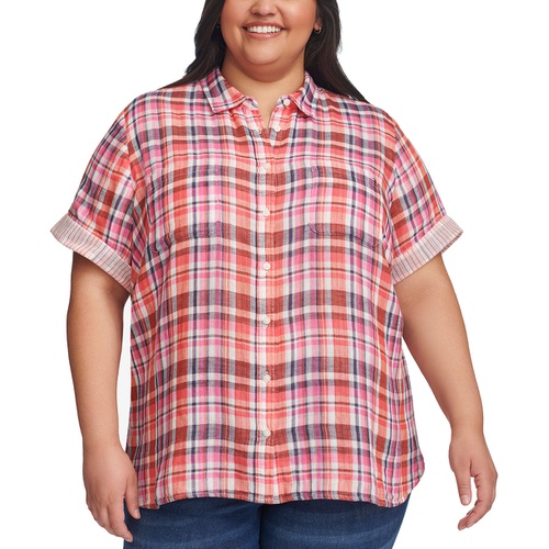 타미힐피거 Plus Size Double Cloth Camp Shirt