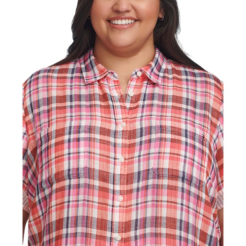 타미힐피거 Plus Size Double Cloth Camp Shirt