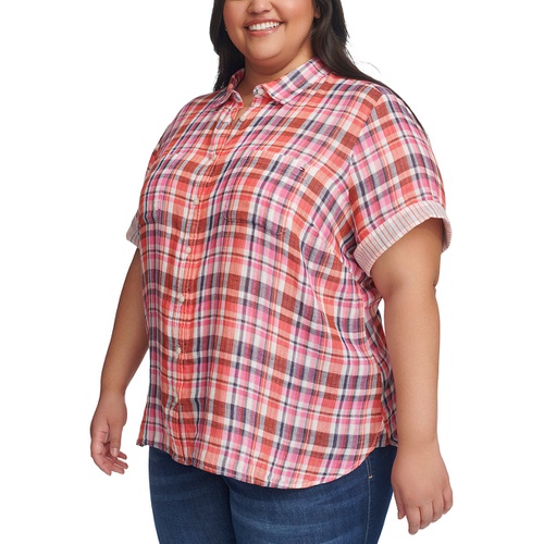 타미힐피거 Plus Size Double Cloth Camp Shirt