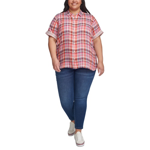 타미힐피거 Plus Size Double Cloth Camp Shirt