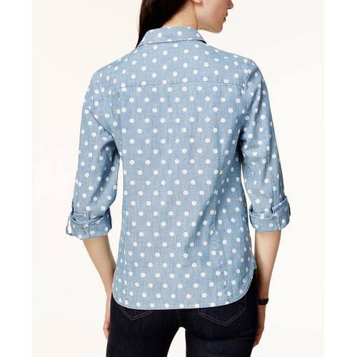 타미힐피거 Womens Cotton Printed Roll-Tab Utility Shirt