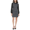 Petite Mixed-Media Long-Sleeve Shift Dress