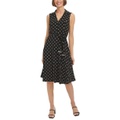 Womens Polka Dot Jersey Collared Dress