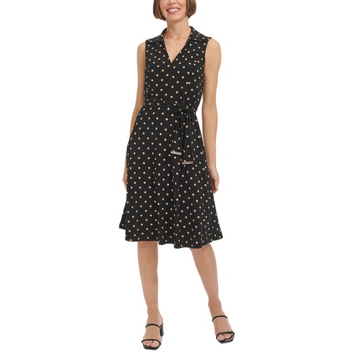 타미힐피거 Womens Polka Dot Jersey Collared Dress