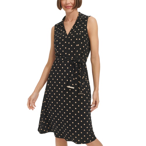 타미힐피거 Womens Polka Dot Jersey Collared Dress