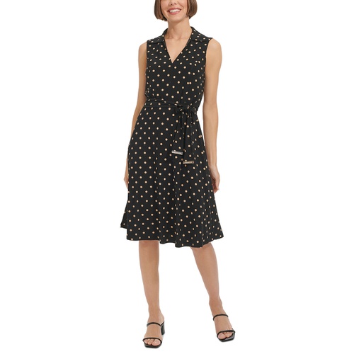 타미힐피거 Womens Polka Dot Jersey Collared Dress