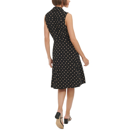 타미힐피거 Womens Polka Dot Jersey Collared Dress