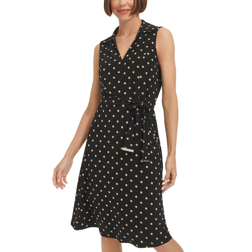 타미힐피거 Womens Polka Dot Jersey Collared Dress