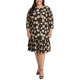 Plus Size Printed Ruffle-Trim Shift Dress