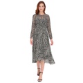 Womens Printed Long-Sleeve Fit & Flare Dress