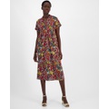 Womens Cotton Floral Tiered Midi Dress