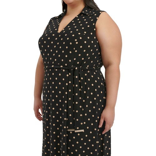 타미힐피거 Plus Size Classic Dot Print Jersey Midi Dress