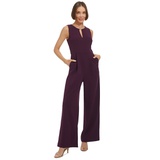 Womens Keyhole-Neck Sleeveless Wide-Leg Jumpsuit