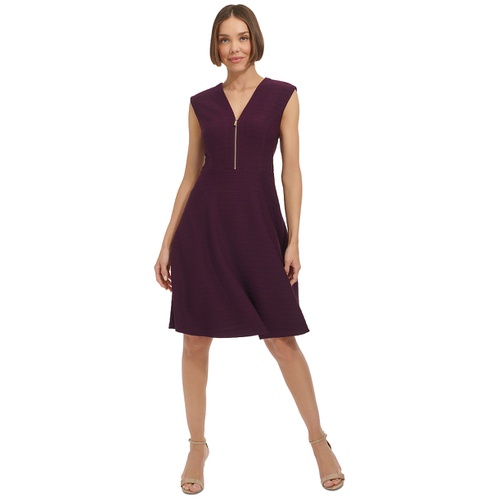 타미힐피거 Womens V-Neck Cap-Sleeve Fit & Flare Dress