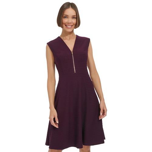 타미힐피거 Womens V-Neck Cap-Sleeve Fit & Flare Dress