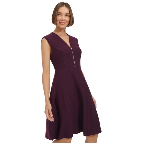 타미힐피거 Womens V-Neck Cap-Sleeve Fit & Flare Dress