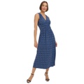 Womens Printed V-Neck Midi Dress