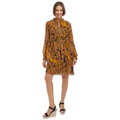 Womens Printed Tie-Neck Long-Sleeve Chiffon Dress