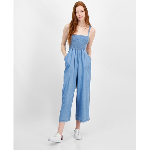 타미힐피거 Womens Smocked Chambray Jumpsuit