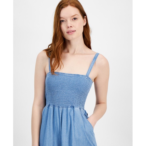 타미힐피거 Womens Smocked Chambray Jumpsuit