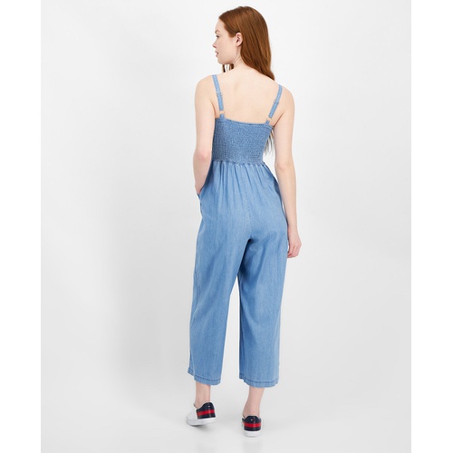 타미힐피거 Womens Smocked Chambray Jumpsuit