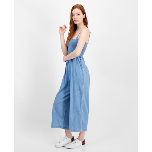 타미힐피거 Womens Smocked Chambray Jumpsuit