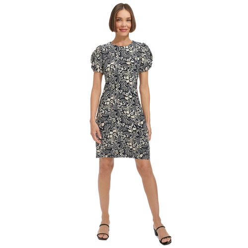 타미힐피거 Womens Printed Puff-Sleeve Sheath Dress