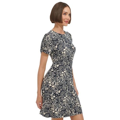 타미힐피거 Womens Printed Puff-Sleeve Sheath Dress