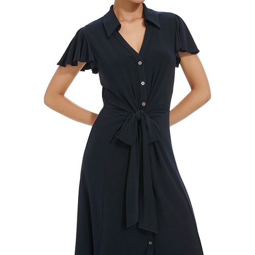 타미힐피거 Womens Button-Front Tie-Waist Flutter-Sleeve Dress