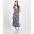 Womens Striped Tiered Sleeveless Midi Dress