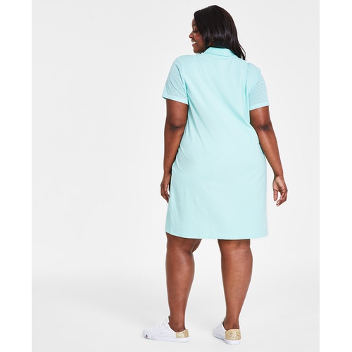 타미힐피거 Plus Size Mesh-Trim Johnny-Collar Dress