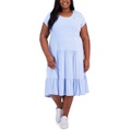 Plus Size Solid Crewneck Tiered Midi Dress